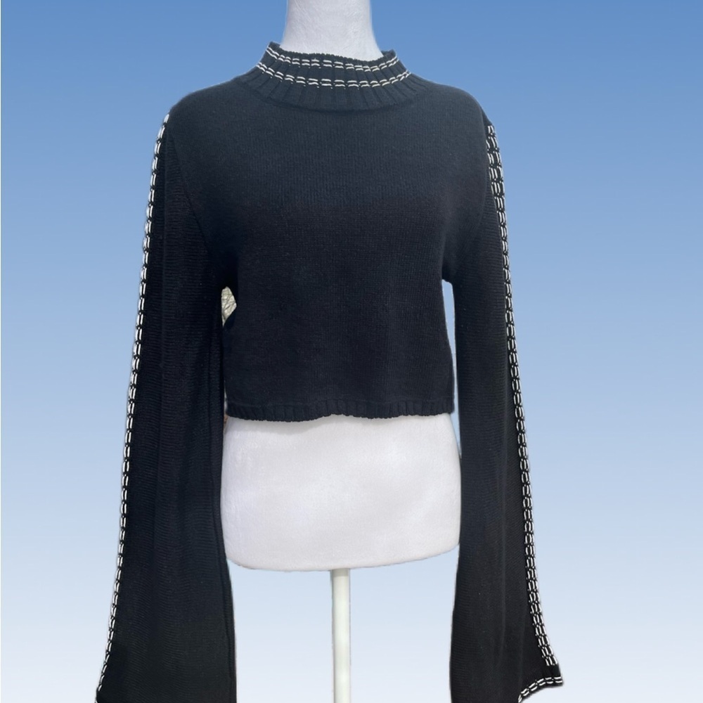 Zara Black Knit Sweater with White Detailing size L